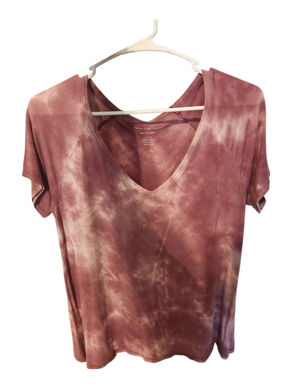 American Eagle Soft And Sexy Mauve Tie-Dye V-Neck Short Sleeve Tee, Women's, S